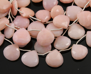 Natural Pink Opal Micro Faceted Tear Drop Heart, AAA Quality Gemstone, 10x11mm, 1 Strand (POPL/10X11/HT) - Beadspoint
