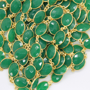 Green Onyx Faceted Oval Chain, (GMC-GNX-11X15) - Beadspoint