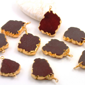 Garnet Freeform Slab Pendant w/ Gold Electroplated Edge, (BZC9035/GAR) - Beadspoint