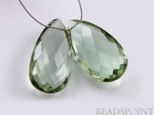 Green Amethyst Faceted Large Pear Drops, 1 Pair, (GAM21x11PR) - Beadspoint