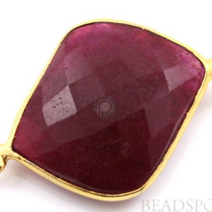 Dyed Ruby Faceted Cushion Connector, (BZC7386) - Beadspoint