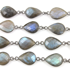 Labradorite Faceted Pear Bezel Chain, (GMC-BZ-324) - Beadspoint