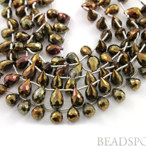 Pyrite Bronzed Titanium Metallic Faceted Tear Drops, (PYR7x10TEAR(B)) - Beadspoint