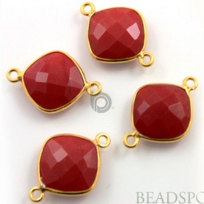 Red Onyx Faceted Cushion Connector, (BZC3039) - Beadspoint