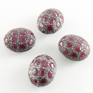 Pave Diamond and Ruby Bead, (DF/BD216/RB) - Beadspoint