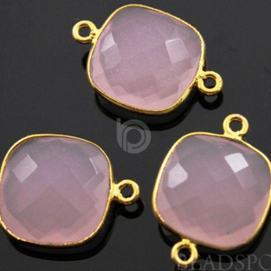 Rose Quartz Faceted Square Connector,BZC8000) - Beadspoint