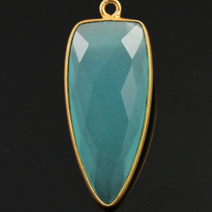 Aqua Chalcedony Faceted Arrowhead Bezel, (BZC9050/AQUA) - Beadspoint