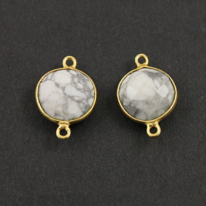 White Turquoise Faceted Round Bezel Connector, (BZCT8111) - Beadspoint