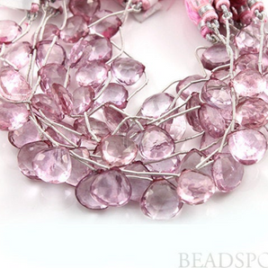 Pink Topaz Faceted Heart Drops, (PTZ12-14HRT) - Beadspoint