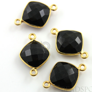 Black Onyx Faceted Cushion Connector, (BZC3028) - Beadspoint