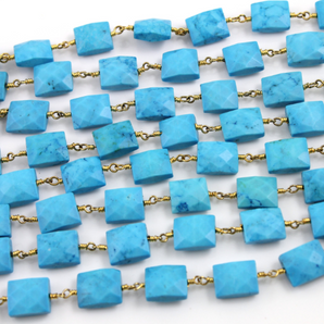 Turquoise Gemstone Chiclets w/ Gold Wire chain (RS-TRC-76) - Beadspoint