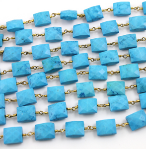 Turquoise Gemstone Chiclets w/ Gold Wire chain (RS-TRC-76) - Beadspoint