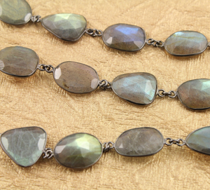 Labradorite Faceted Oval Connector, (GMC/LAB/362) - Beadspoint