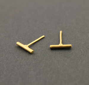 Gold Vermeil Rectangle Studs w/ Ear Nuts (VM-EAS-002) - Beadspoint