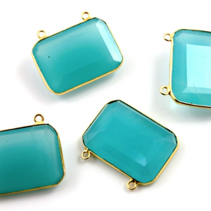 Aqua Chalcedony Faceted Rectangle Bezel, (BZC8001/Aqua) - Beadspoint