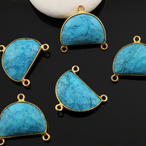 Turquoise Faceted Half Moon Shape Bezel Connector, (BZC9041/TURQ/CNT) - Beadspoint