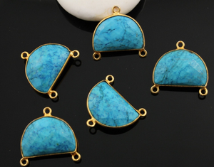 Turquoise Faceted Half Moon Shape Bezel Connector, (BZC9041/TURQ/CNT) - Beadspoint