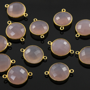 Rose Quartz Faceted Coin Connector, (BZC7292) - Beadspoint