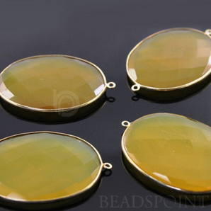 Yellow Chalcedony Large Oval Connector,  (BZC7498-A) - Beadspoint