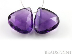 Dark Purple Amethyst Micro Faceted Heart Drops, (AM20x20PR) - Beadspoint