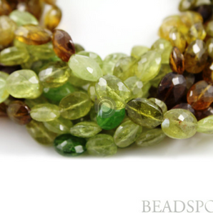 Green Grossular Garnet  Faceted Flat Oval Beads, 6 Pieces, (6GRG8x10OVAL) - Beadspoint