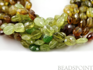 Green Grossular Garnet  Faceted Flat Oval Beads, 6 Pieces, (6GRG8x10OVAL) - Beadspoint