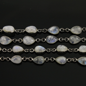 Rainbow Moonstone Cabochon Pear Shape Chain, (BC-RNB-158) - Beadspoint