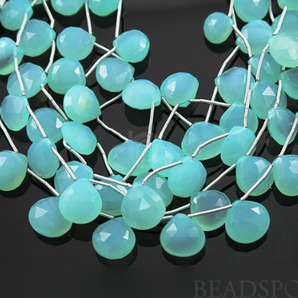 Aqua Blue Chalcedony Faceted Heart Drops, (ACHLC/HRT/10), - Beadspoint