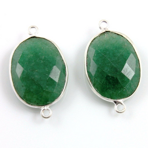 Dyed Emerald Faceted Oval Connector, (BZCT4007-B) - Beadspoint