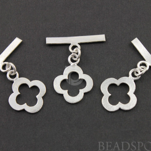 Brush Sterling Silver Flat Clover Toggle Clasp, (BR/6531) - Beadspoint