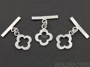 Brush Sterling Silver Flat Clover Toggle Clasp, (BR/6531) - Beadspoint