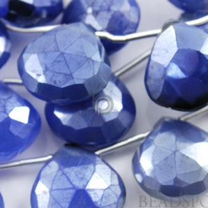 Sparkling Blue Chalcedony Medium Faceted Heart Drops, (4SBCL/12HRT), - Beadspoint