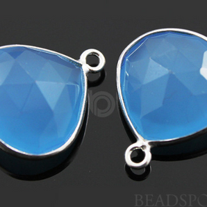 Egyptian Blue Chalcedony Faceted Heart Bezel, 20mm (SSBZ7016) - Beadspoint