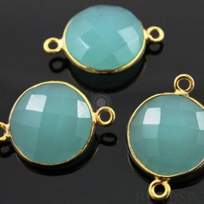 Aqua Blue Chalcedony Faceted Coin Shape Bezel, (BZC7256) - Beadspoint