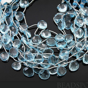 Aqua Blue Topaz Faceted Heart Drops, (2BTZ10HRT) - Beadspoint