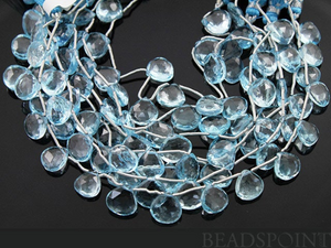 Aqua Blue Topaz Faceted Heart Drops, (2BTZ10HRT) - Beadspoint