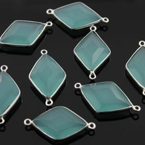 Aqua Blue Chalcedony Faceted Diamond Bezel, (SSBZC8048) - Beadspoint