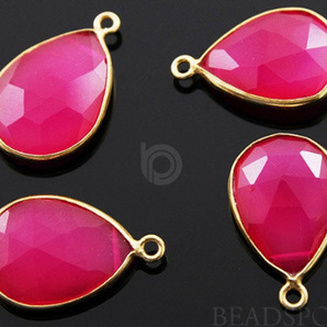 Hot Pink Chalcedony Faceted Pear Bezel, (BZC7392-C) - Beadspoint