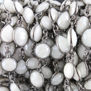 White Corrundum Mixcut Stone Chain, (BC-WCD-11) - Beadspoint