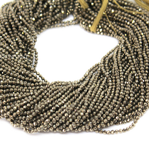 Natural Pyrite  Micro Faceted Rondelle Beads, (PYRT-2.5-FRNDL) - Beadspoint