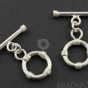 Sterling Silver Toggle Clasp w/ Coil Pattern,(SS/1068) - Beadspoint