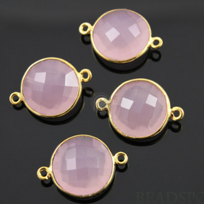 Rose Quartz Faceted Puff Cushion Coin Bezel Connector, (BZC7232) - Beadspoint