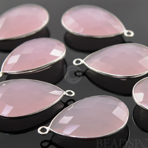 Rose Quartz Faceted  Pear Bezel, (SSBZC7277) - Beadspoint