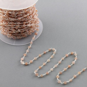 Peach Moonstone Wire Wrapped Rosary, (RS-PMN-103) - Beadspoint