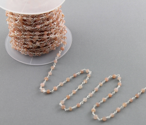 Peach Moonstone Wire Wrapped Rosary, (RS-PMN-103) - Beadspoint