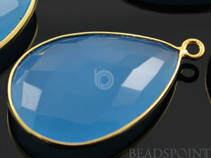 Indigo Blue Chalcedony Faceted Pear Bezel, (BZC7080) - Beadspoint