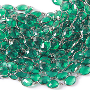 Teal Green Quartz Faceted Oval Chain, (GMC-TEAL-11X14) - Beadspoint