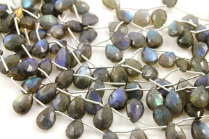 Flashy Blue Labradorite Faceted Pear Drop, (LAB/PR/8x11-9x13) - Beadspoint