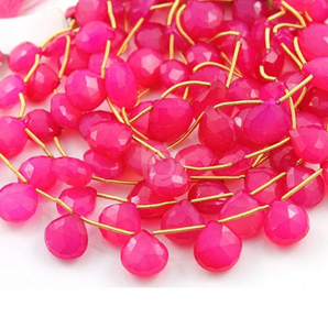 Fucshia Pink Chalcedony Medium Faceted Heart Drops, (FPCHLC/HRT/10-12) - Beadspoint