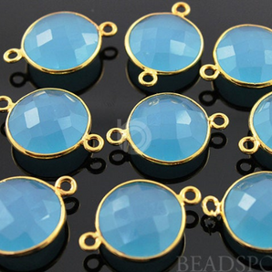 Indigo Blue Faceted Puff Coin Bezel Connector, (BZC7261) - Beadspoint